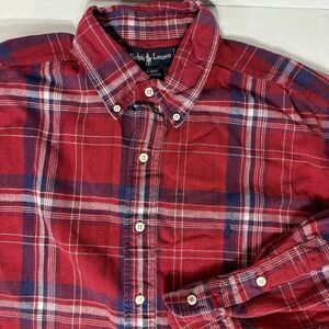 Ralph Lauren Blaire Shirt Red Button Up Long Sleeve Blake Cotton Blue Pony Large